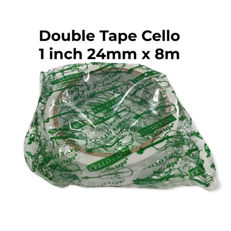 Double Tape bening Cello 1 inch 24mm x  8m Lem Perekat 2 Sisi Isolasi Slasiban Selotip