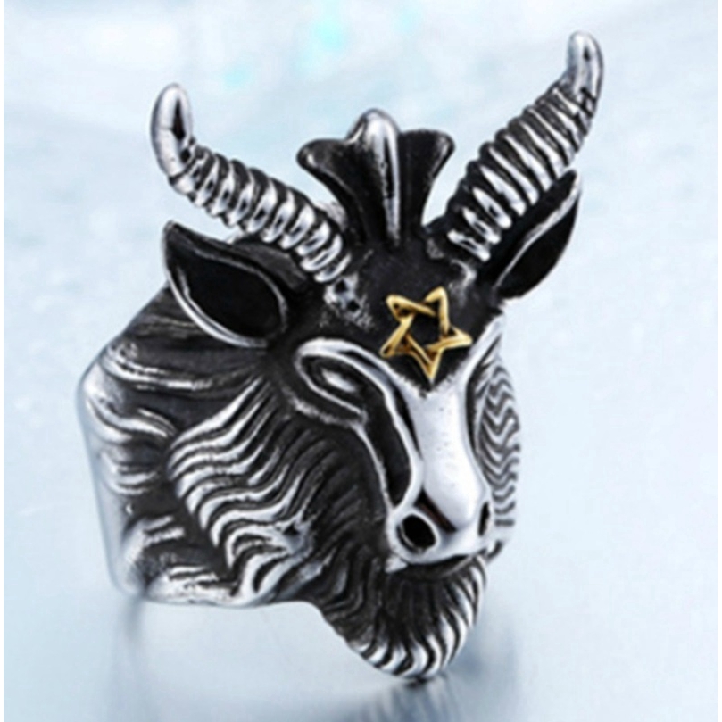 Vintage Punk Satan Aries Zodiac Sheep Goat Horn Knight Ring