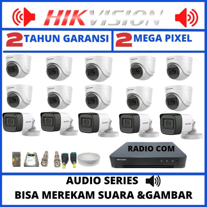 PAKET CCTV HIKVISION AUDIO 16 CHANNEL 15 KAMERA 2MP 1080P KOMPLIT TINGGAL PASANG