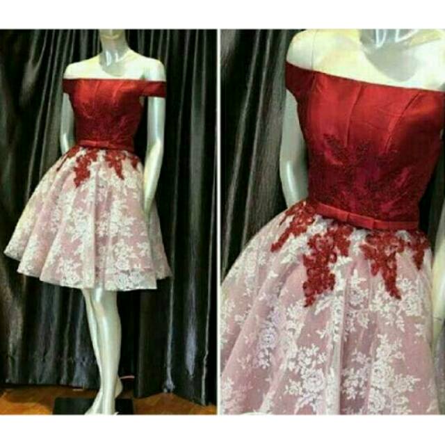DRESS SANTA RED / DRESS ELEGANT WANITA / DRESS PARTY BRUKAT FURING