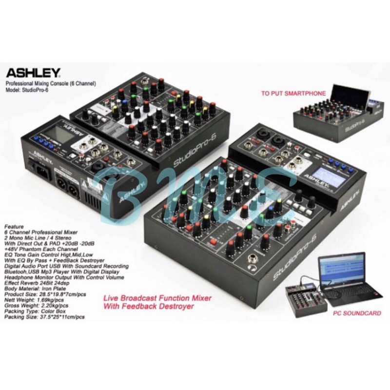 Mixer Ashley StudioPro 6 Original 6 Channel Bluetooth - With Soundcard