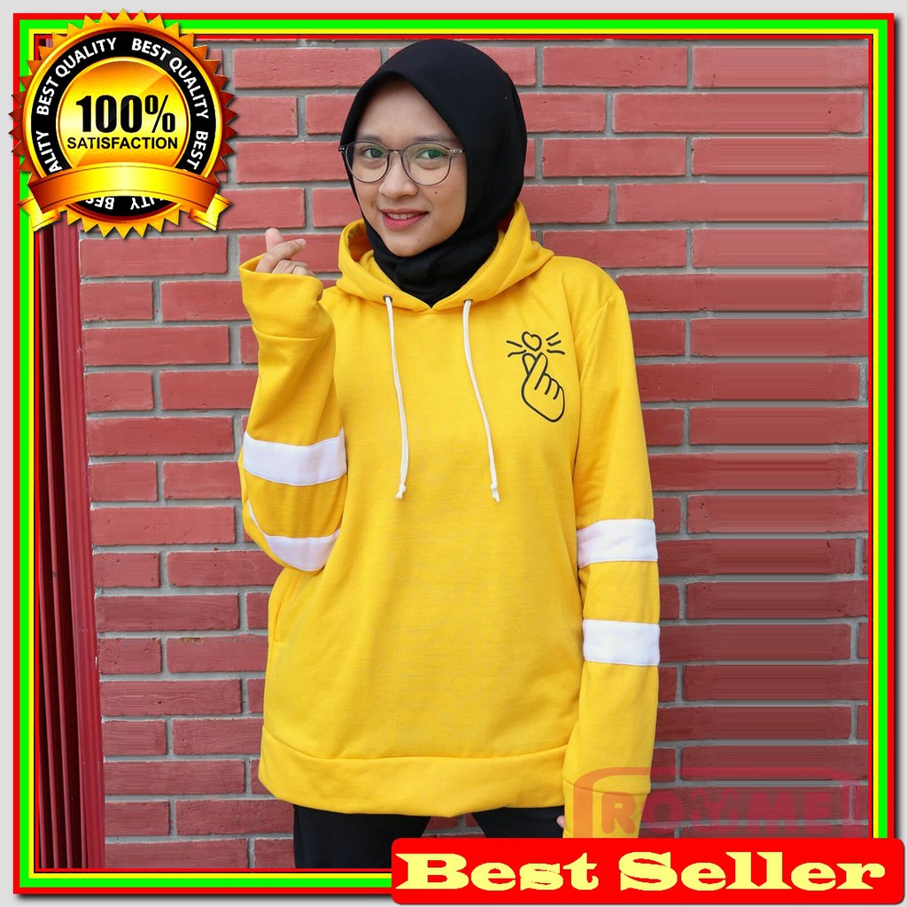 Jaket Sweater Hoodie Finger Heart Korea Kuning Sport