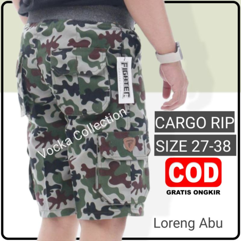Celana Pendek Rip Cargo Pinggang Karet Melar Loreng Vocka