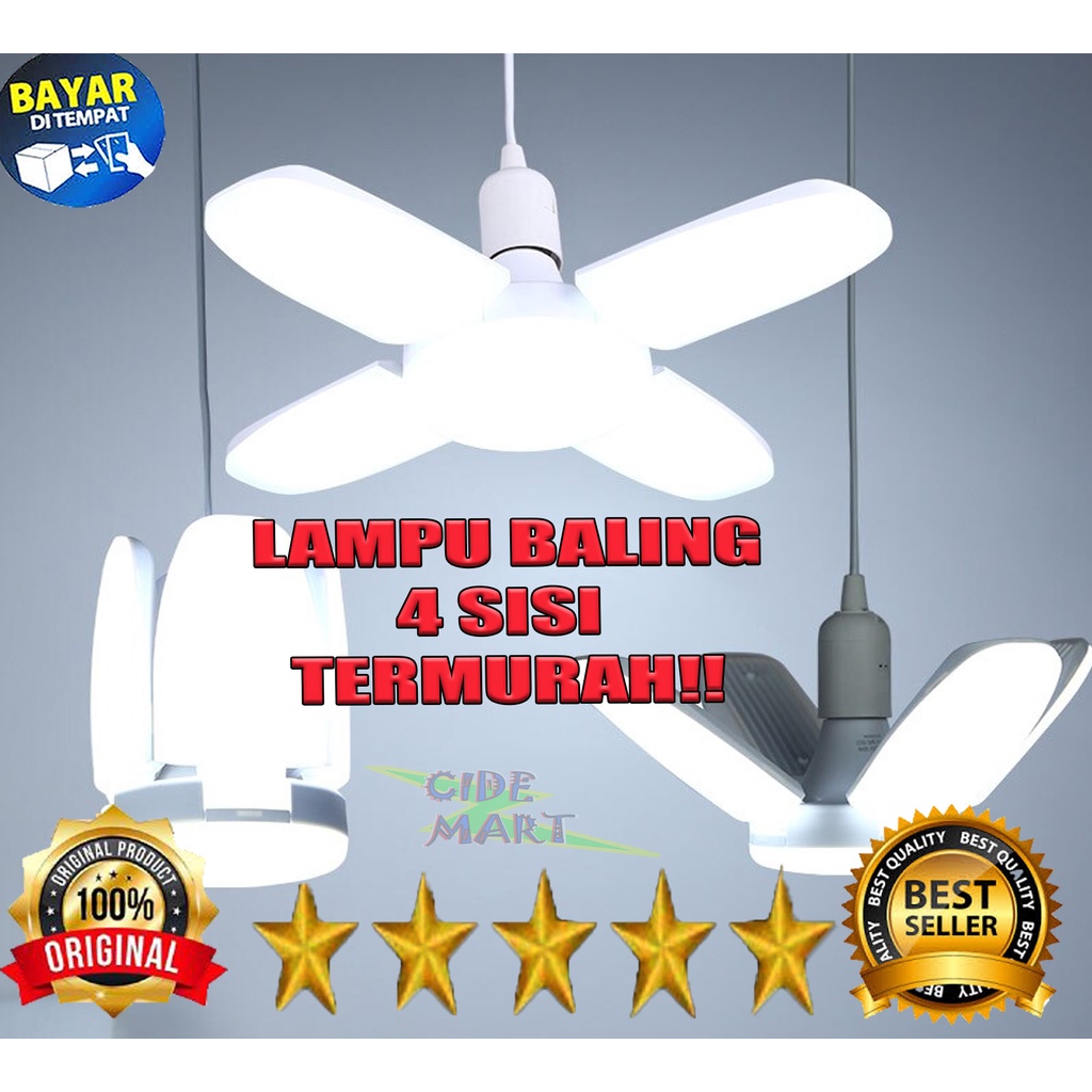 Lampu Bohlam Bentuk Kipas LED 28w 4 baling Fan Blade Bulb White Lamp Putih Hemat Energi Listrik Unik