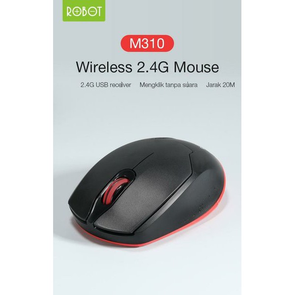 ROBOT M310 Mouse Wireless 2.4 GHz Mute Key Mouse SILENT CLICK 2.4G USB Receiver Mengklik Tanpa Suara