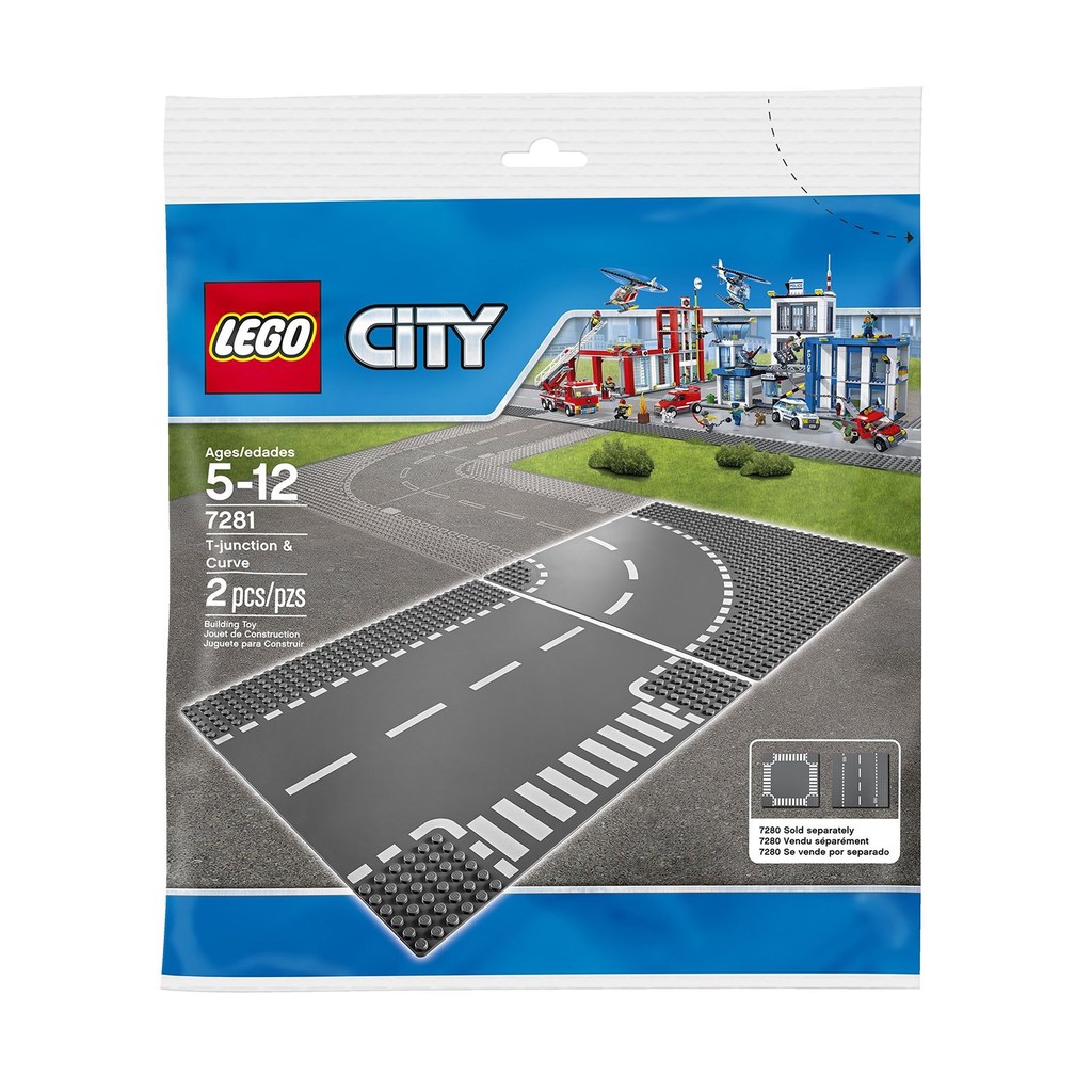 Lego 7281 City T-juction & Curved Road Plates