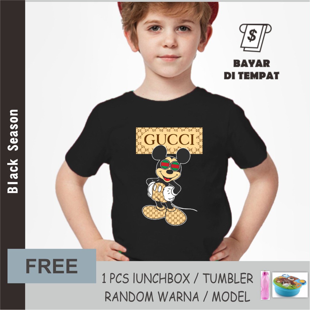 Baju Kaos Anak Karakter Gucci Mickey Bahan Katun Combed 30s