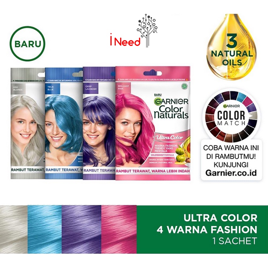 (INEED) NEW Garnier Color Naturals Ultra Color 30gr ASH BLONDE/BRILLIANT PINK/TRUE BLUE/DEEP LAVENDER