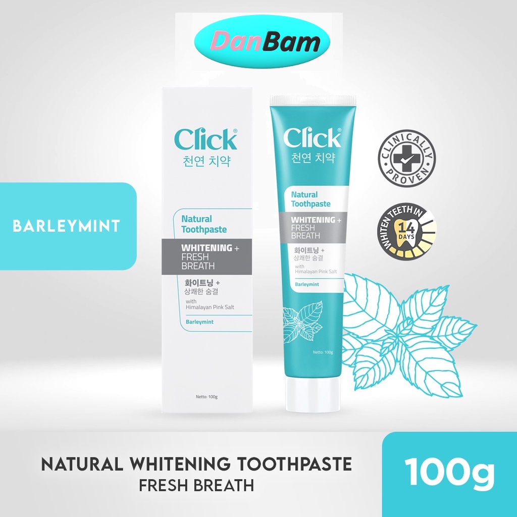 Click Natural Toothpaste Whitening + Fresh Breath Pasta Gigi Korea Barley Mint