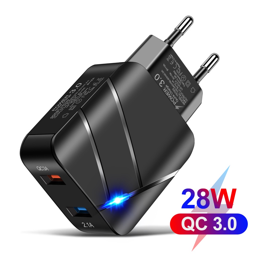 Adapter Charger Dual Port USB QC3.0 Fast Charging Multi Port Dengan Lampu Untuk Handphone