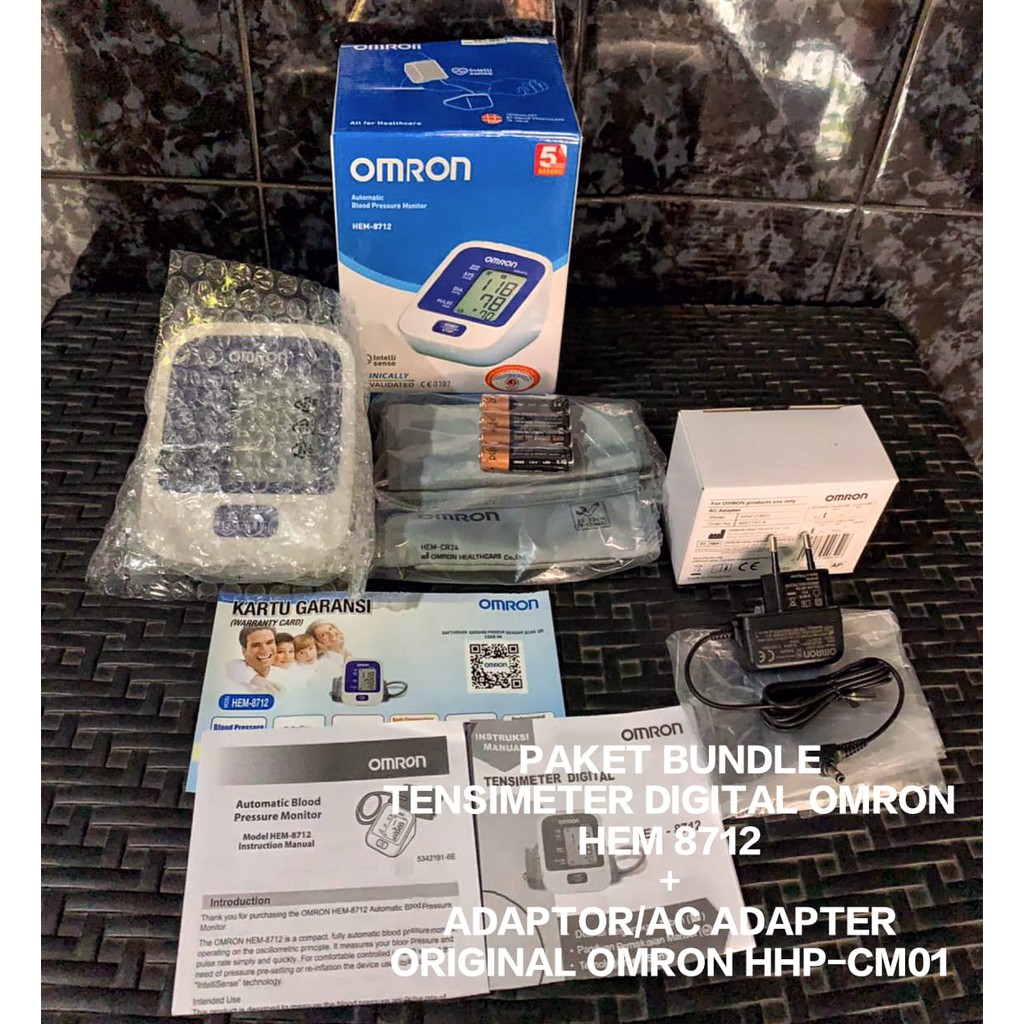 PAKET TENSIMETER DIGITAL OMRON HEM 8712 DAN ADAPTOR / AC ADAPTER ORIGINAL OMRON HHP-CM01