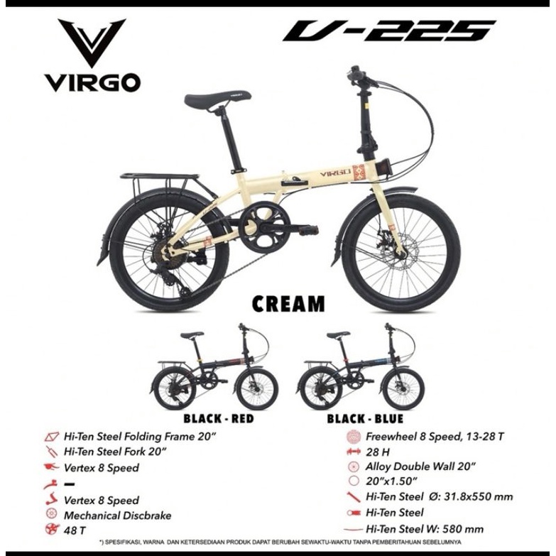 Sepeda Lipat 20 Virgo V 225 Bagasi 8 Speed Disc Brake Cakram Murah