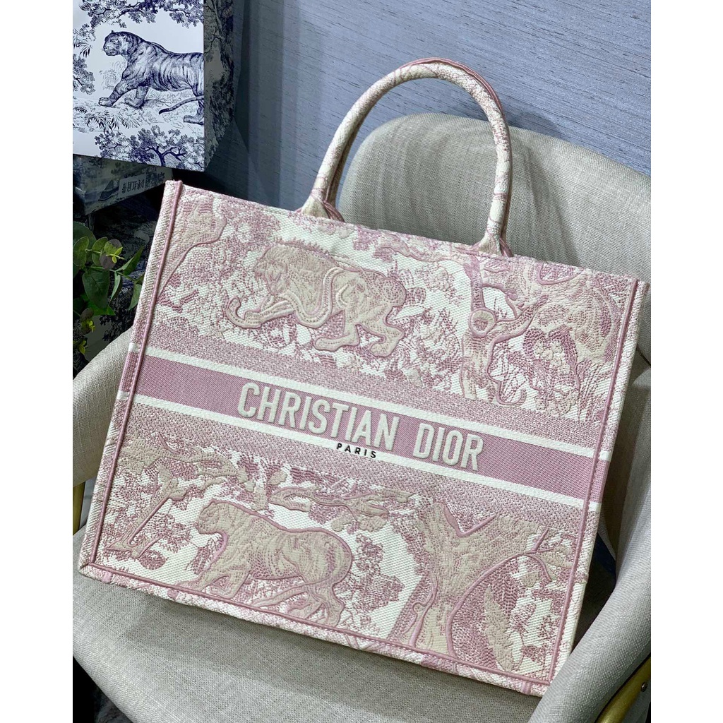 premium tas CD book tote pink toile de jouy embroidery