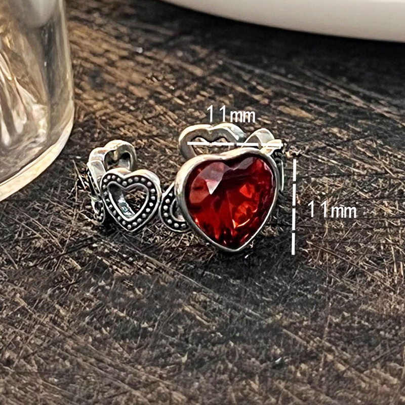 Cincin Silver Thai Retro Desain Bunga Mawar Merpati Hias Zircon Merah Darah Untuk Wanita