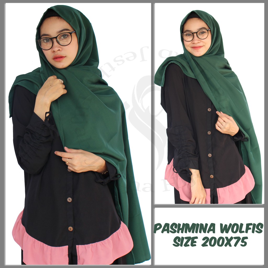 pasmina Wolfis Ukuran Panjang 200x75cm Jilbab Hijab Kerudung Pashmina jumbo premium-4
