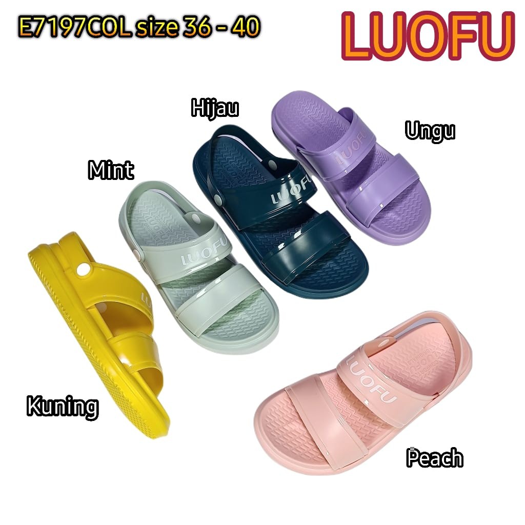 LUOFU ORIGINAL jelly sandal karet empuk murah sepatu tali wanita sendal cewek import E7197COL