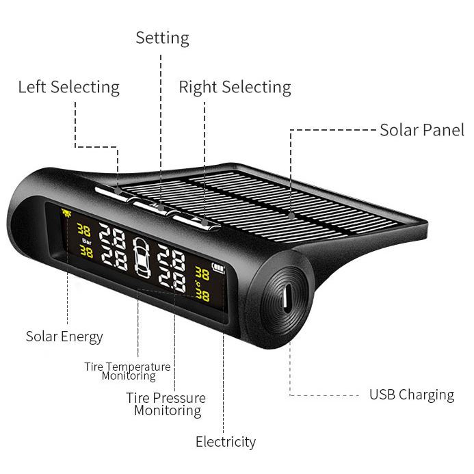 Yoelbaer Monitoring Tekanan Ban Mobil TPMS Solar Power - TP880 - Black