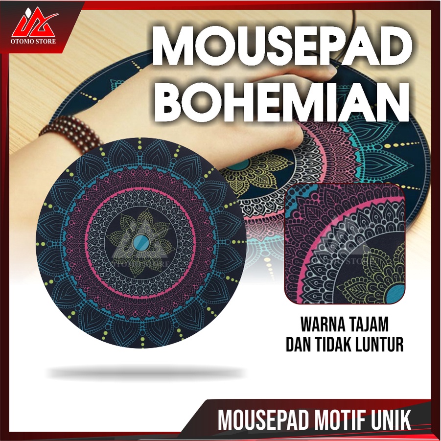 BOHEMIAN MOUSEPAD Comfast Mouse Pad Bulat Anti Slip Vintage Bohemian 200mm Keren Murah