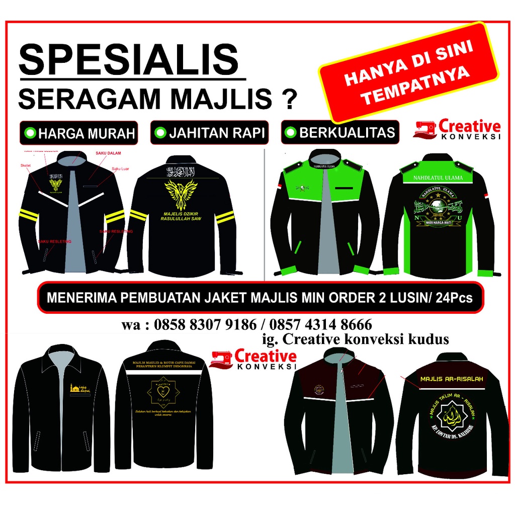 (BISA COD) JAKET majelis POLOS + SKOTLET (bisa nyala) bisa tambah bordir