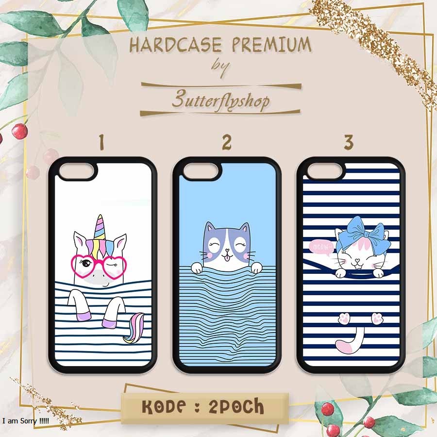 [HARDCASE] Pouch cat stripe cartoon casing case Oppo Vivo Realme Redmi Xiaomi Samsung Iphone