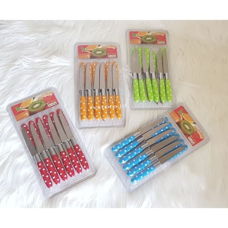 PISAU BUAH ROTI DLL DAPUR POLKADOT 1 SET ISI 12 PACKING MIKA IMPORT