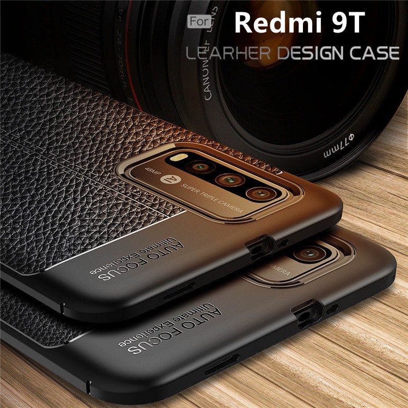 Case Xiaomi Redmi 9T New Casing Auto Focus Leather + Tempered Glass Full Layar