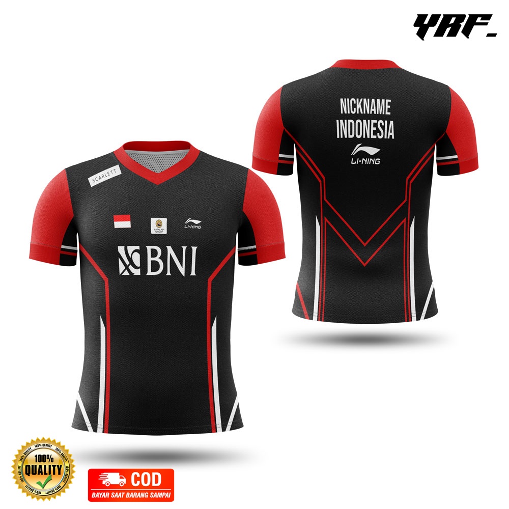 Kaos Jersey Badminton Thomas Uber Cup Baju Bulutangkis Timnas Indonesia Hitam Printing