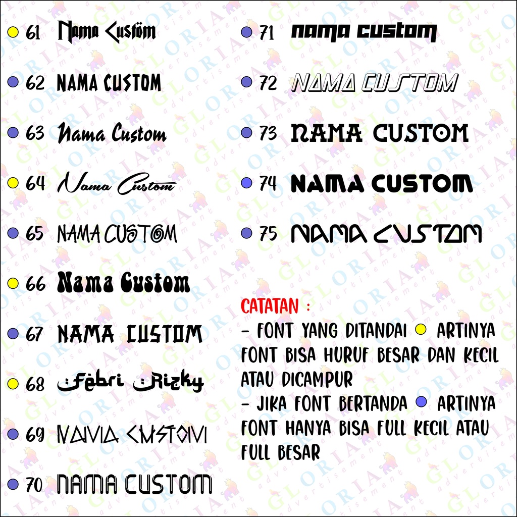 ( MIN. ORDER 5PCS) STIKER CUSTOM NAMA  /  BANYAK PILIHAN FONT WARNA DAN LOGO SOSMED SEMUA ADA LENGKAAPPP !!!