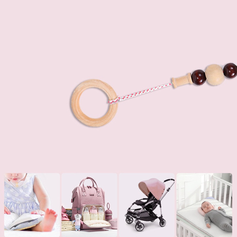 Mary 4pcs / Set Mainan Rattle Teether Ring Kayu Gantung Stroller Bayi