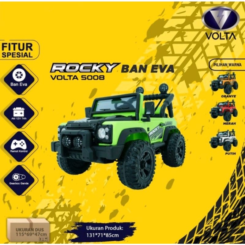 MAINAN ANAK MOBIL AKI JEEP REMOTE ROCKY BAN KARET VOLTA 5008