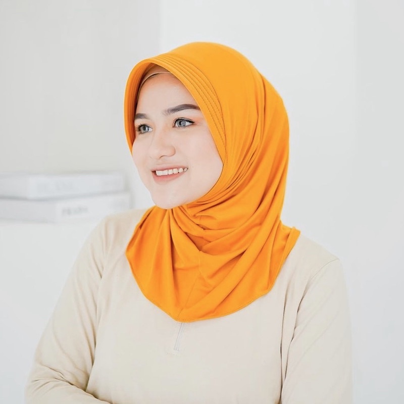 Jilbab Sport Murah /Jilbab Lycra Instan Jokowi / Bergo Sport-KUNYIT SPORT