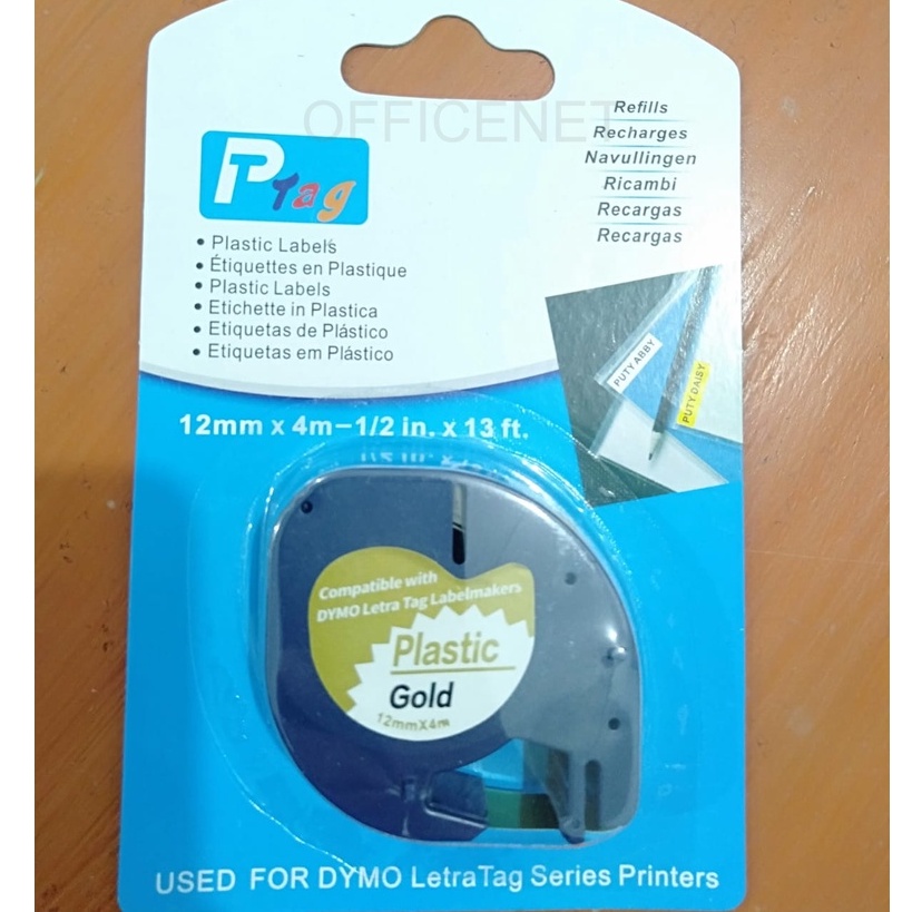 DYMO LETRATAG LABEL TAPE GOLD PLASTIC 12MM