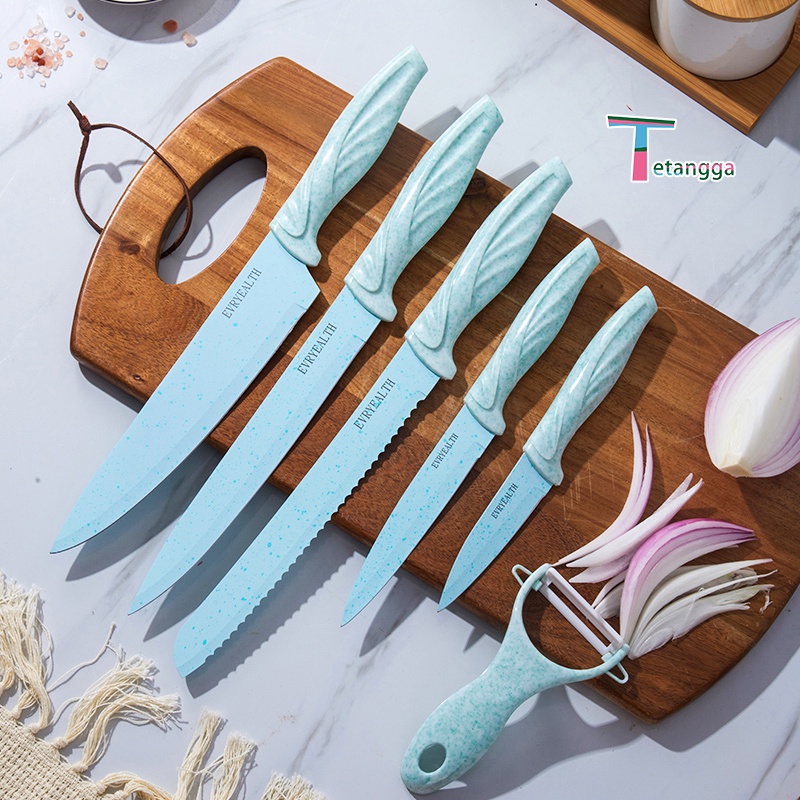 Set Pisau Daging Premium  6 in 1 Set Knife Hadiah Pisau Set Baja Karbon Pisau Logam Keramik Ceramic Peeler