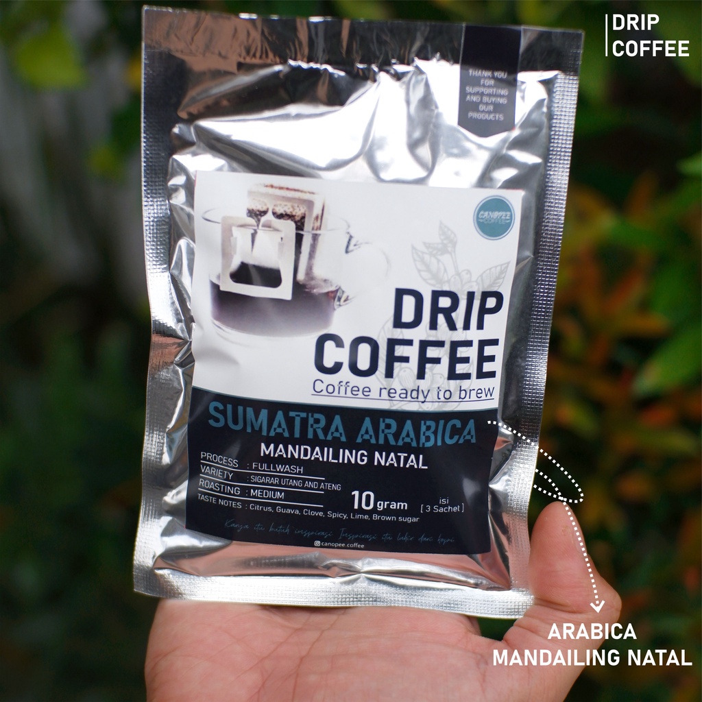 

PAKET DRIP KOPI "Arabika Mandailing Sumatera" - 1 Pack isi 3 Drip kopi