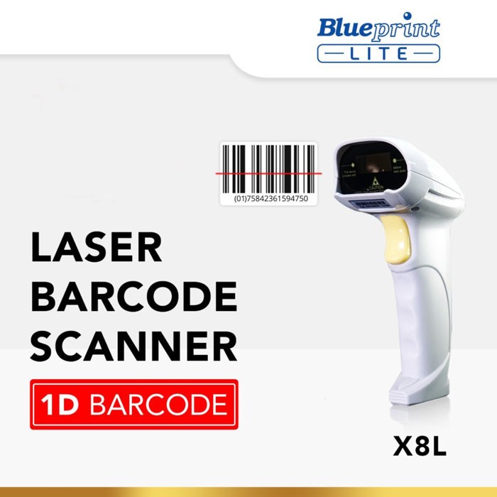 Blueprint Lite X8L Wired Laser Barcode Scanner 1D USB Auto Sensing