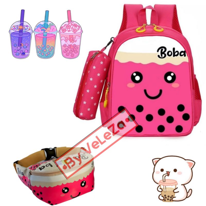 Tas anak ransel karakter Boba 3in1 - tas + waistbag+ tempat pinsil