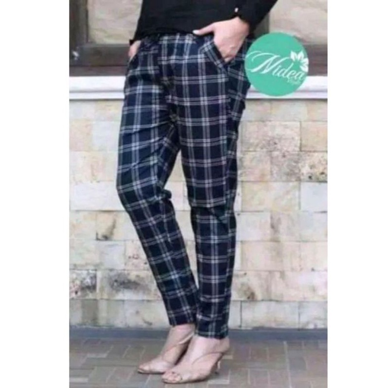 CELANA KOTAK ZARA PANJANG WANITA REMAJA - CELANA TARTAN KOREA- BAGGY PANTS MOTIF KOTAK