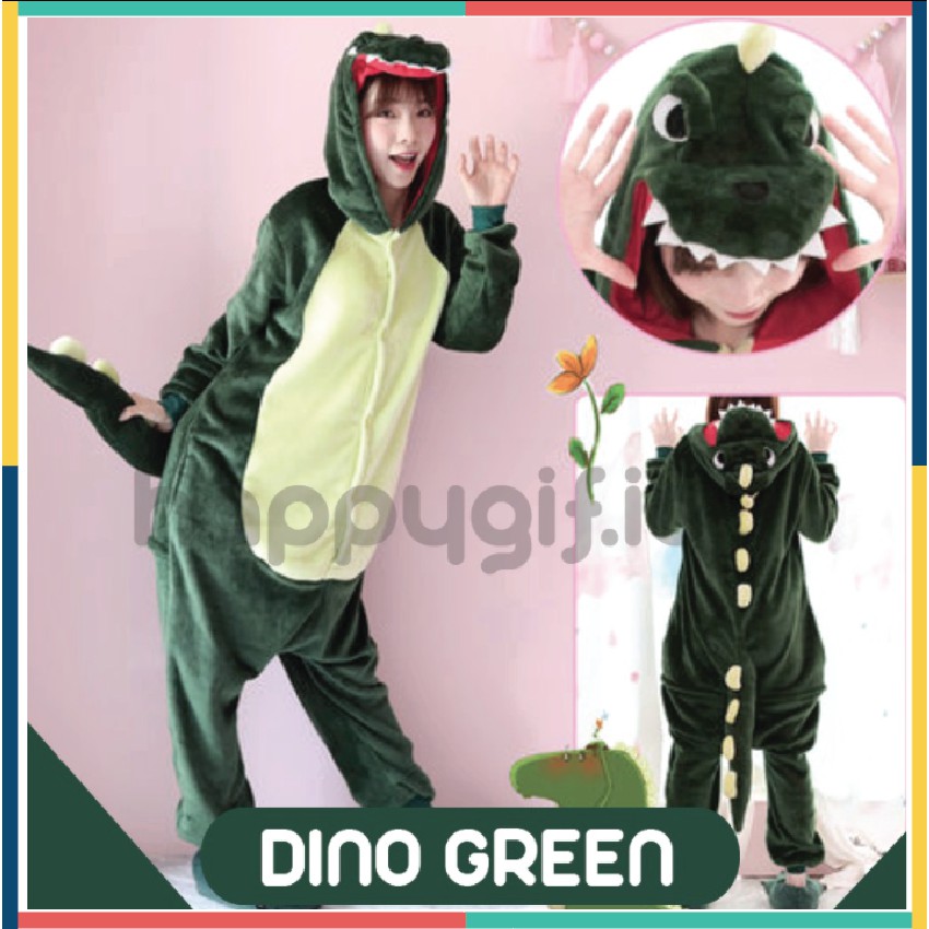 ONESIE PIYAMA KOSTUM DEWASA - DINO GREEN PINK RED SULLEY