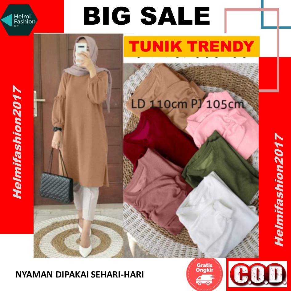 Baju tunik wanita terbaru 2021 Tunic Import Cewek Lengan Panjang Bahan Kaos Adem Polos Kekinian mode