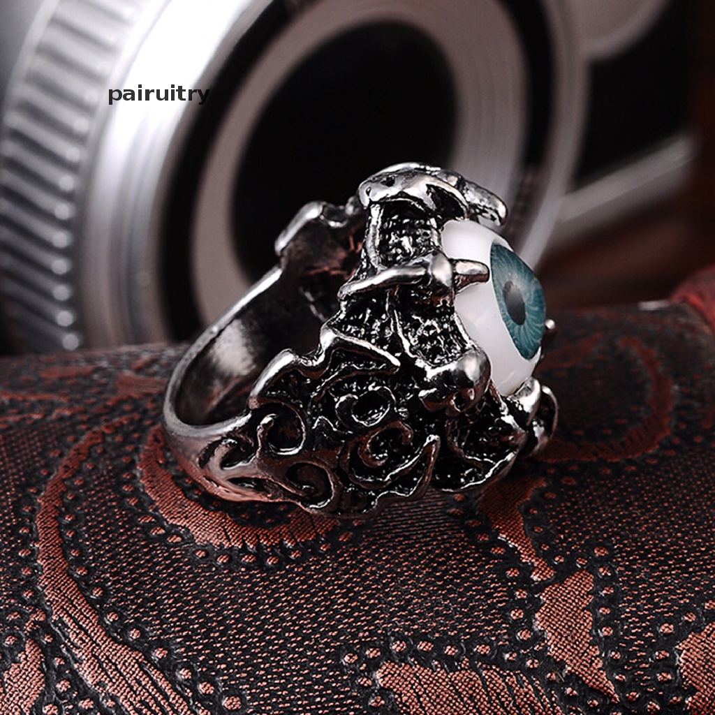 Prt 1pc Cincin Stainless Steel Gaya Gothic Motif Tengkorak / Naga / Cakar Biru Untuk Pria / Biker