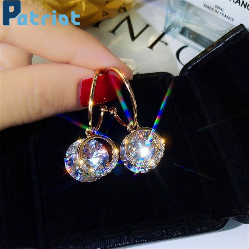 [ 1 Pair Vintage  Double Cricle Crystal Pendant Earrings  Dangle Earrings Ear Jewelry Accessories ]