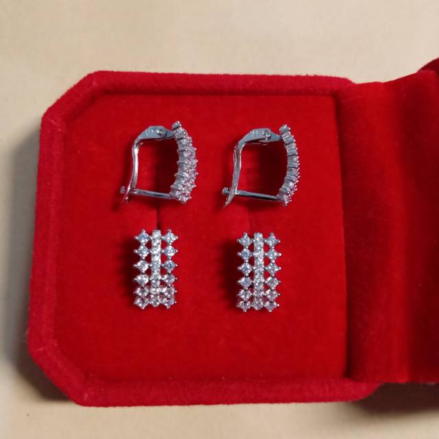 Anting jepit silver 925 listring pagar 3 baris / perhiasan perak 925 berlapis emas import