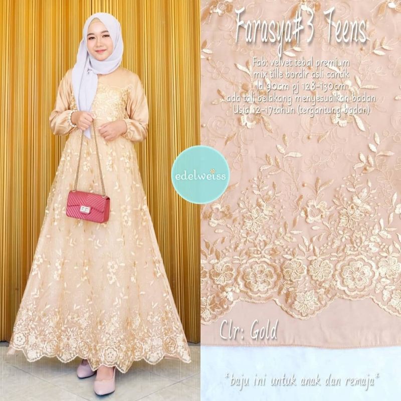 Farasya Dress Teen #3 Gamis Pesta Anak Remaja Dress Tile Remaja Gamis Brukat Remaja Gamis Tile Remaja Gamis Anak Remaja Brukat Tile Gamis Lebaran Dress Muslim Lebaran Anak Perempuan Outfit Bridesmaid Terbaru Warna Greentea Brown Rose Gold