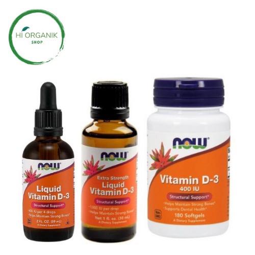 Now Foods Vitamin D3 1000 IU Extra Strength liquid 30 ml ; D3 400 IU 59 ml ; D3 400 iu 180 softgel