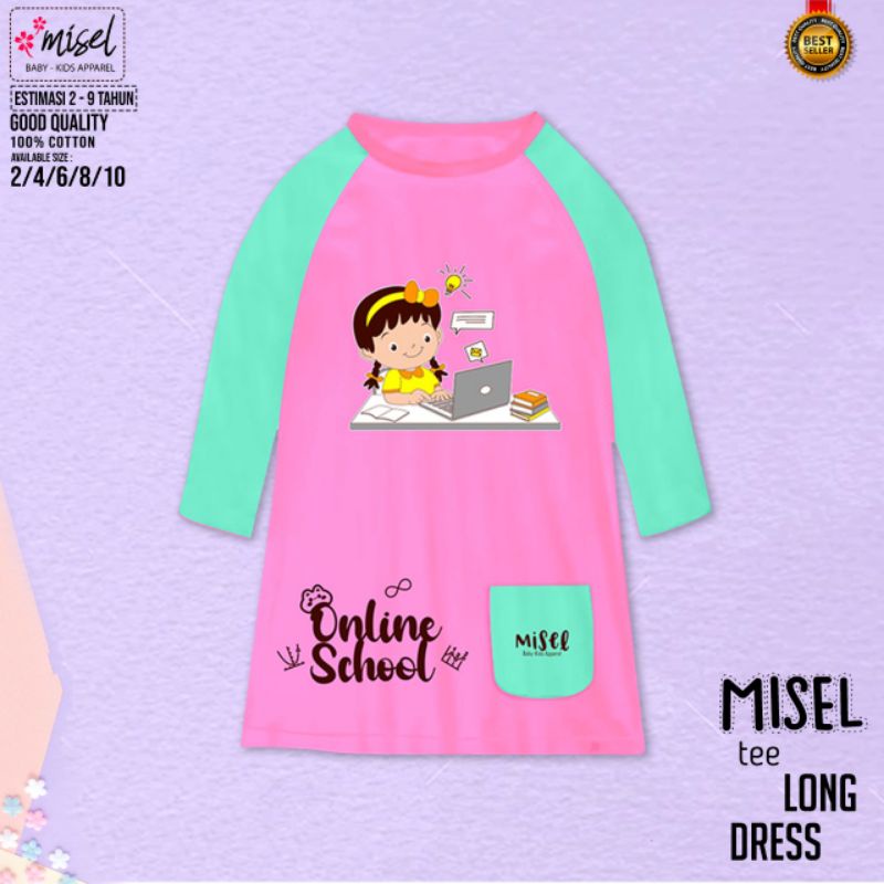 Ecer Pilih warna Tunik Anak MISEL LONG TEE DRESS 1-8 Tahun Tunik Anak Lengan Panjang Bahan Kaos Cotton