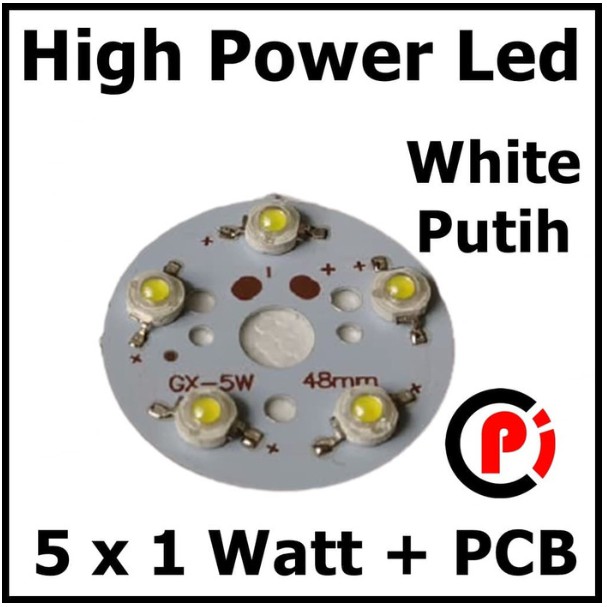 High Power Led 5W Seri Putih 6500k White Solder PCB Aluminium Heatsink