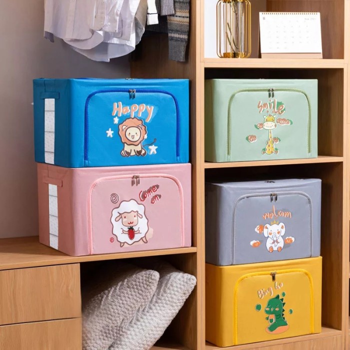 

New Storage Box 66L Karakter Animal Double Zipper Box Penyimpanan Oxford Tebal Praktis Stainless