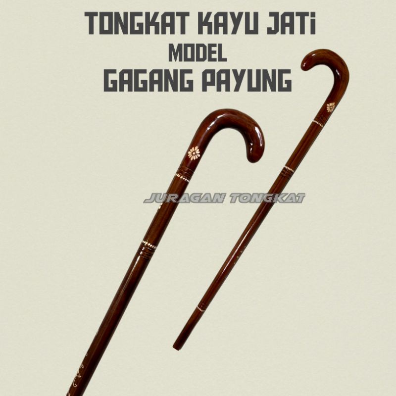 Tongkat kayu jati Model Payung / tongkat jalan /  tongkat mata kaki 1 / tongkat ukir kayu jati asli 