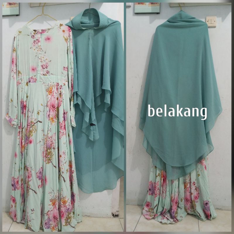 PL gamis/dress set Khimar original yunia syar'i motif mewah premium preloved/second/bekas vgc