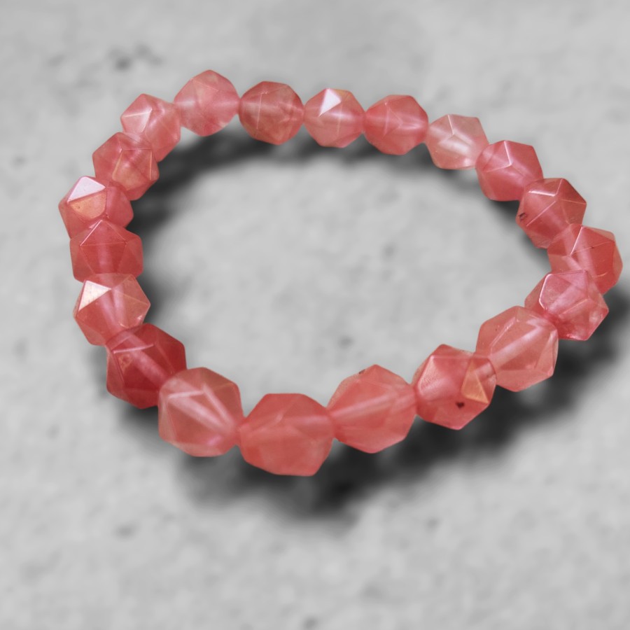 Gelang Rose Quartz Diamond Shape Love Stone